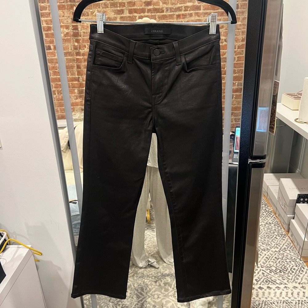 J Brand Selena Mid Rise Boot Cut Coated Jeans Galactic Black